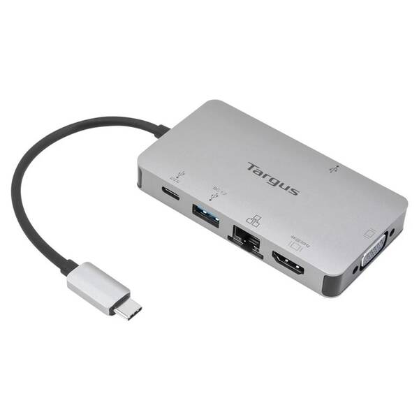 Dokovací stanice Targus Universal USB-C Single Video 4K HDMI/VGA, 100W PD Pass-Thru stříbrná

