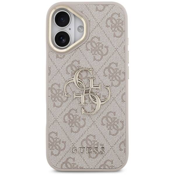 Kryt na mobil Guess PU Leather 4G Metal Logo Gold Frame MagSafe na Apple iPhone 17 růžový

