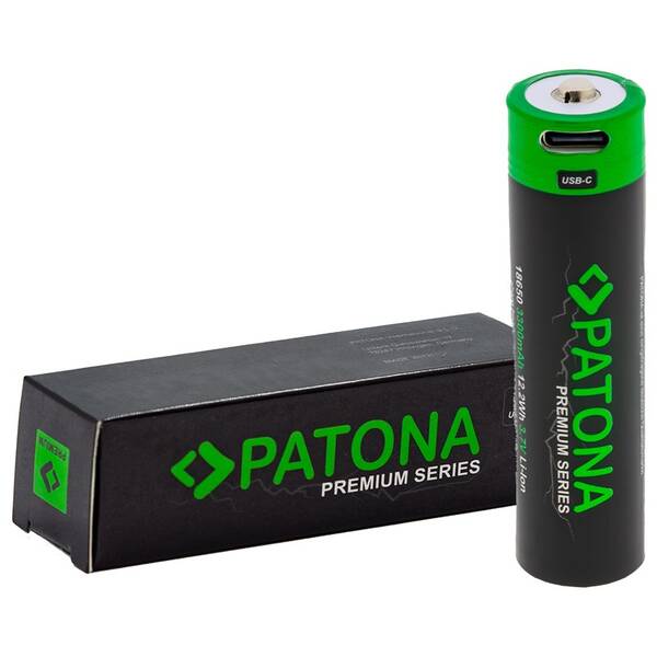 Baterie nabíjecí PATONA Premium Li-lon, 18650, 3300mAh, 3,7V, USB-C, 1ks 

