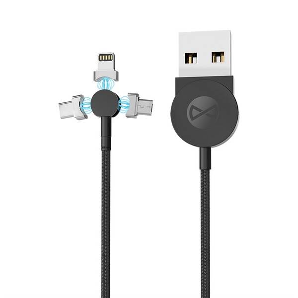 Kabel Forever Core 3v1 magnetický, USB/Micro USB, Lightning, USB-C, 1m černý

