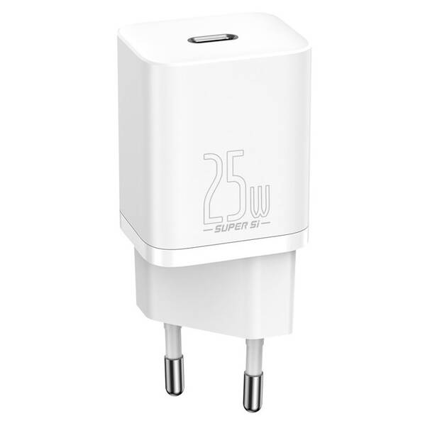 Nabíječka do sítě Baseus Super Si USB-C 25W + USB-C kabel 1m bílá

