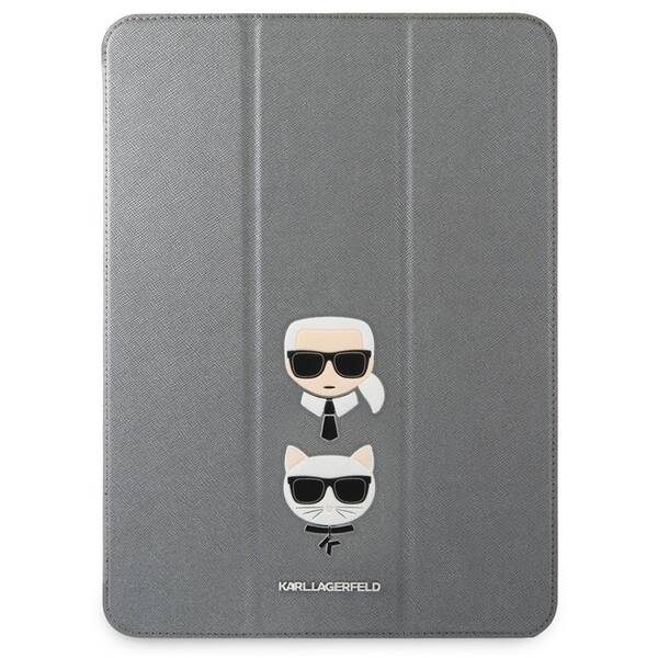 Pouzdro na tablet Karl Lagerfeld and Choupette Head Saffiano na Apple iPad Pro 12.9" stříbrné

