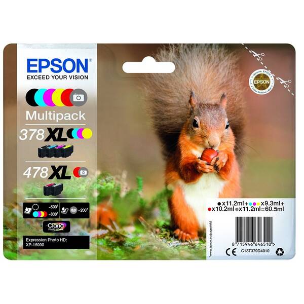 Inkoustová náplň Epson 378XL/478XL, 200/500/4x830 stran vícebarevná

