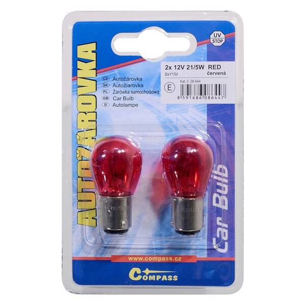 Autožárovka Compass 08644 12V  P21/5W  21/5W BaY15d RED (2 ks) 

