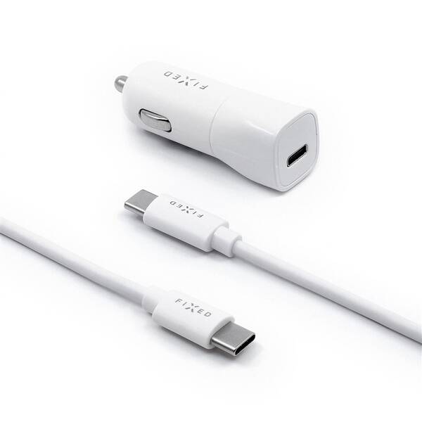 Adaptér do auta FIXED USB-C PD 18W + USB-C kabel 1m bílý

