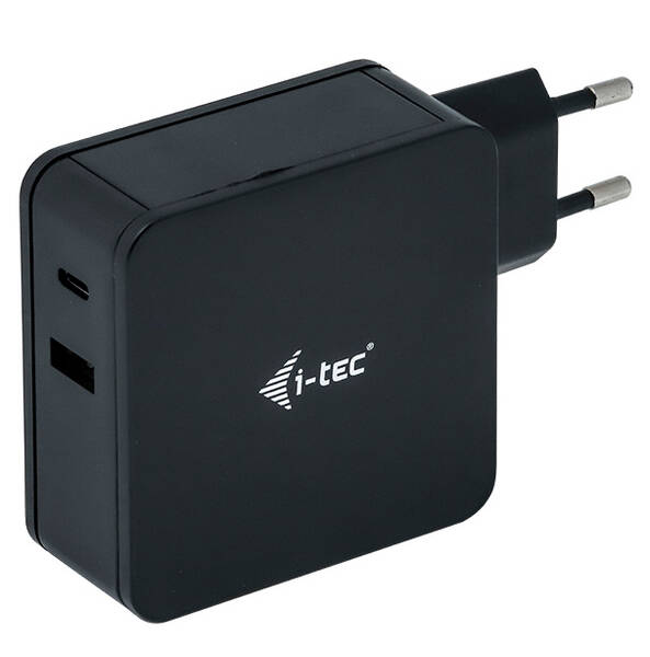 Napájecí adaptér i-tec 60W, USB-C, 1,8m, + USB-A 12W černý

