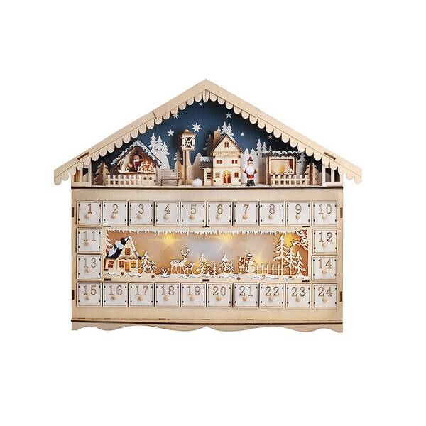 LED dekorace Solight adventní kalnedář - horská chata, 10x LED, 50x40cm, 2x AA 


