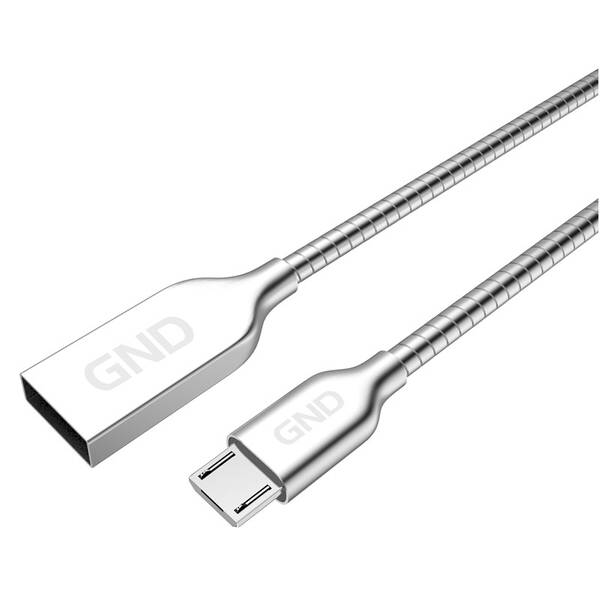 Kabel GND USB / micro USB, 1m, opletený, ocelový stříbrný

