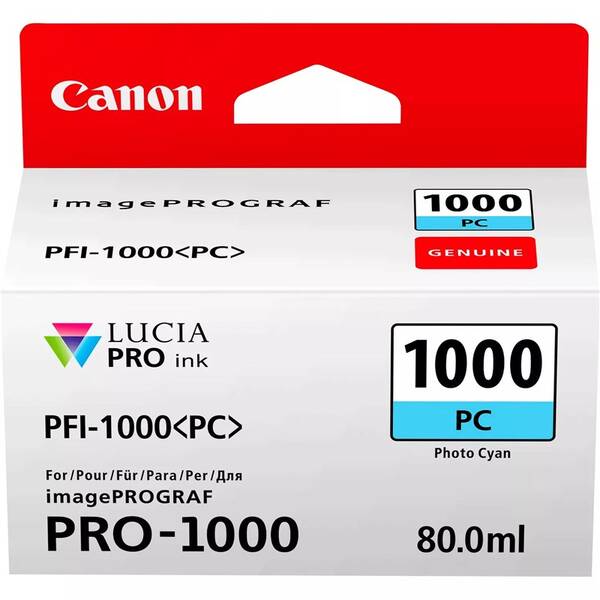 Inkoustová náplň Canon PFI-1000 PC, 80 ml, foto azurová 

