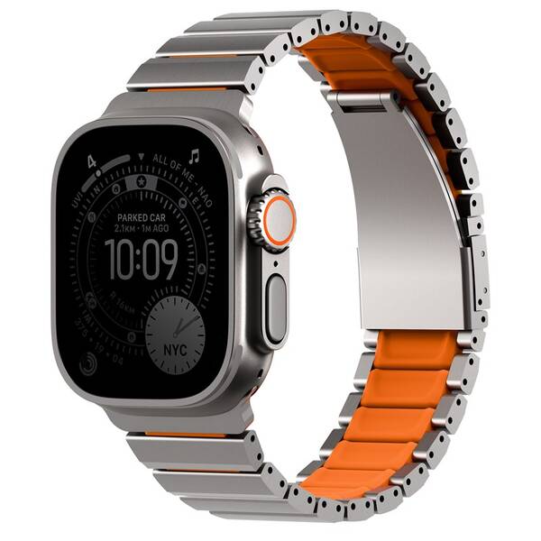 Řemínek Uniq Strova Flex na Apple Watch 49/46/45/44MM stříbrný/oranžový

