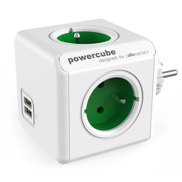 Rozbočovací zásuvka Powercube USB,  4x zásuvka, 2x USB bílá/zelená

