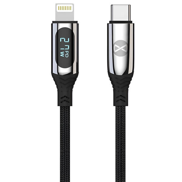 Kabel Forever USB-C/Lightning, s LCD, 27 W, 1 m černý

