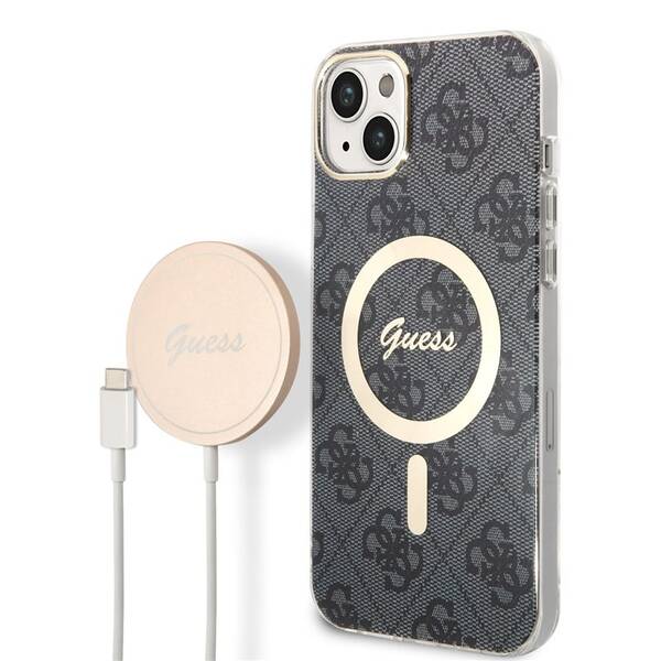 Kryt na mobil Guess 4G MagSafe na Apple iPhone 14 Plus + bezdrátová nabíječka černý

