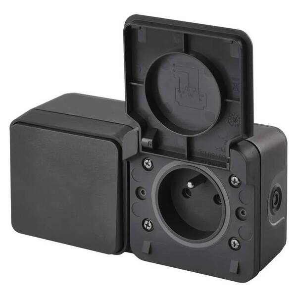 Zásuvka EMOS Cyklone D730429 (s vypínačem) šedá

