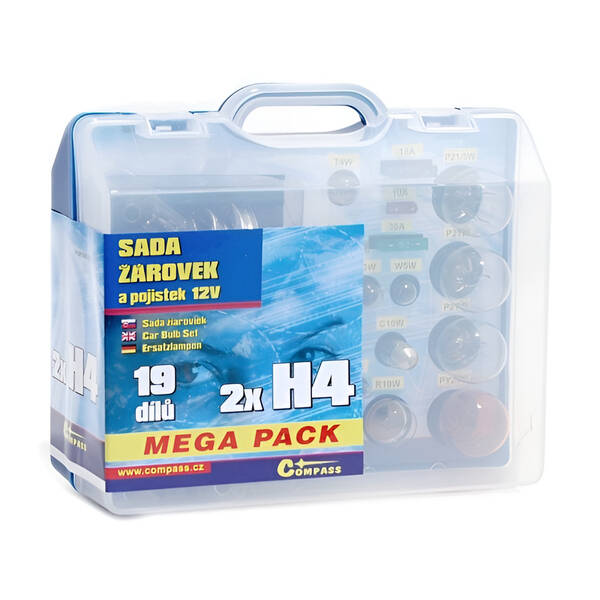 Autožárovka Compass 12 V servisní box MEGA H4+H4+pojistky 

