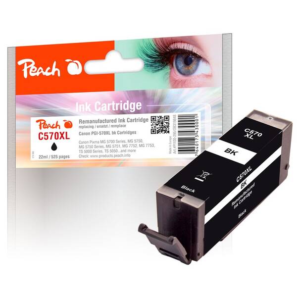 Inkoustová náplň Peach Canon PGI-570XL, 510 stran černá

