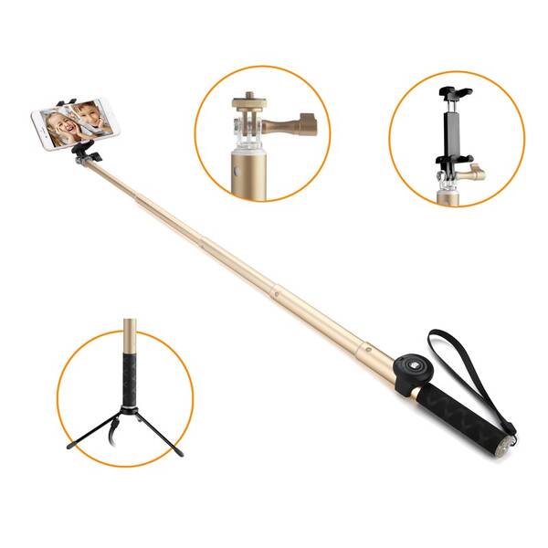 Selfie tyč GoGEN 4 teleskopická, bluetooth zlatá

