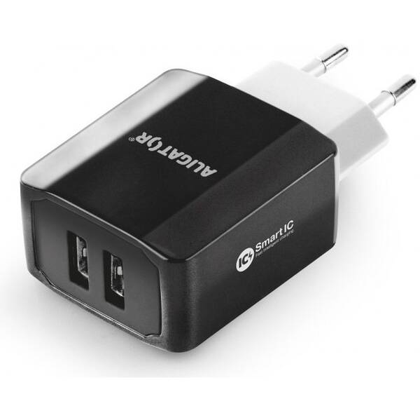 Nabíječka do sítě Aligator 2xUSB, smart IC, 3,4A černá

