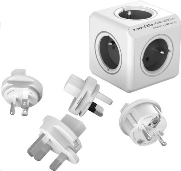 Cestovní adaptér Powercube Rewirable + Travel Plugs šedý

