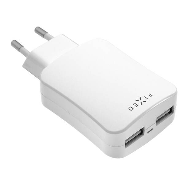 Nabíječka do sítě FIXED 2x USB, 24W bílá


