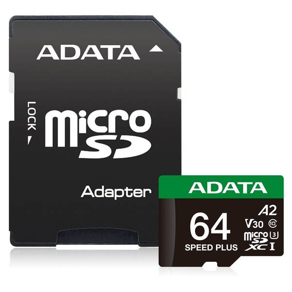 Paměťová karta ADATA Speed Plus MicroSDXC 64GB, U3 (160R/140W) + SD adaptér černá

