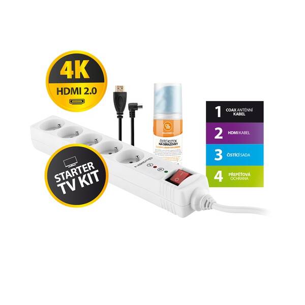 Přepěťová ochrana GoGEN TV STARTER KIT 3, HDMI 2.0 bílá

