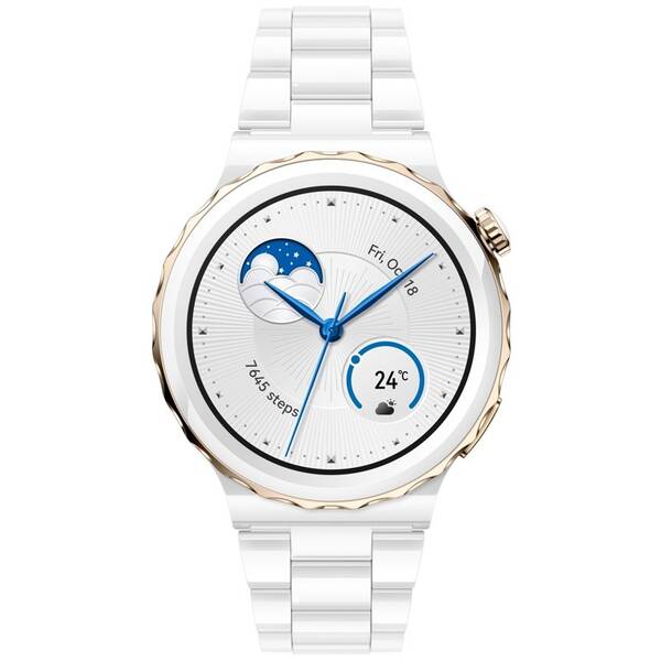 Chytré hodinky Huawei Watch GT3 Pro 43 mm - Gold Bezel White Ceramic Case + White Ceramic Strap 


