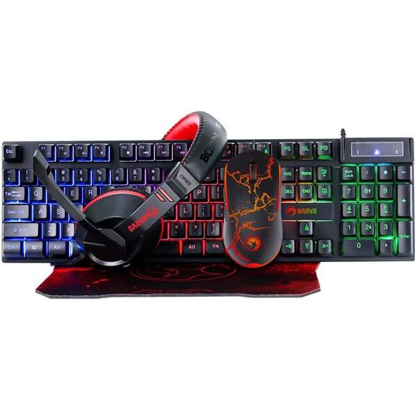 Klávesnice s myší Marvo CM409 US + headset a podložka pod myš černá

