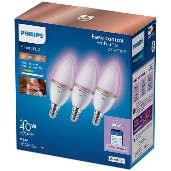 Chytrá žárovka Philips Smart LED 4,9 W, E14, RGB, 3 ks 

