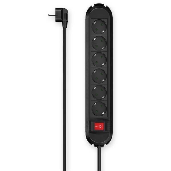 Kabel prodlužovací Hama 6x zásuvka schuko, vypínač, 3 m černý

