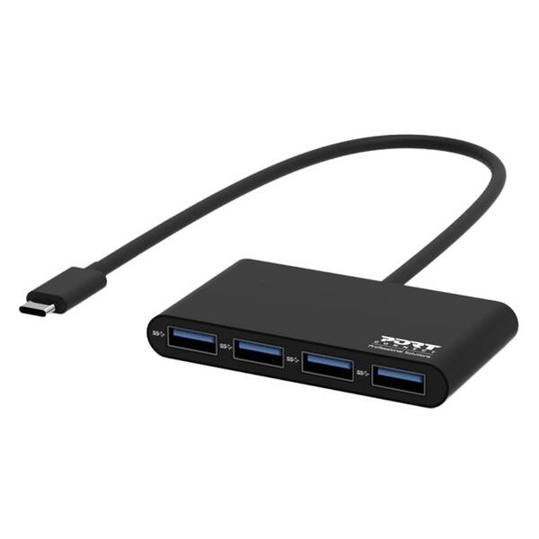 USB Hub PORT CONNECT USB-C, 4x USB 3.0 černý

