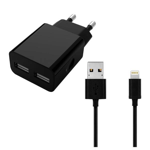 Nabíječka do sítě WG 2xUSB, 2,4A + Lightning kabel černá

