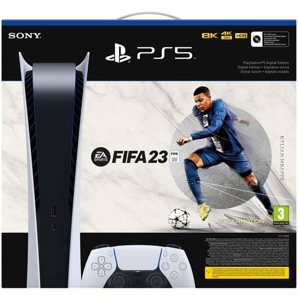 Herní konzole Sony PlayStation 5 Digital + FIFA 23 bílá barva
