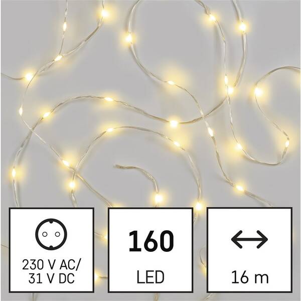 Vánoční osvětlení EMOS 160 LED nano řetěz, 16 m, venkovní i vnitřní, teplá bílá, časovač 

