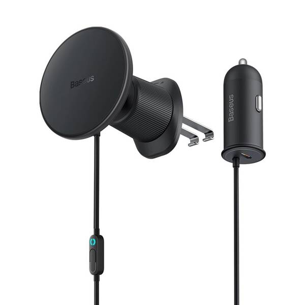 Držák na mobil Baseus do ventilační mřížky s nabíječkou USB-C 15W+25W černý

