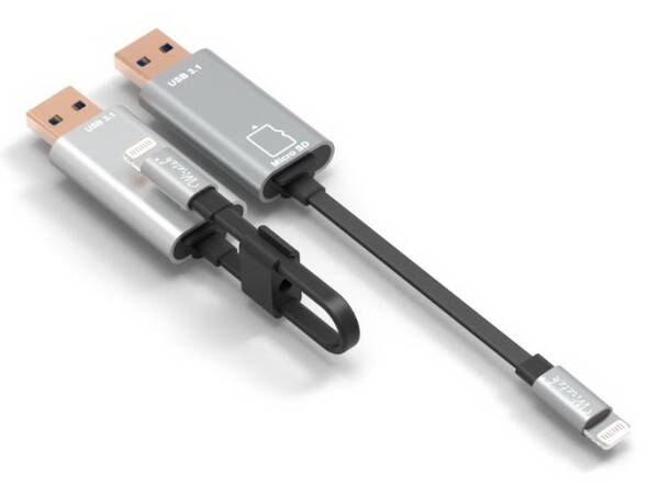 Kabel PremiumCord USB/Lightning + čtečka Micro SD karet, 15cm černý/stříbrný

