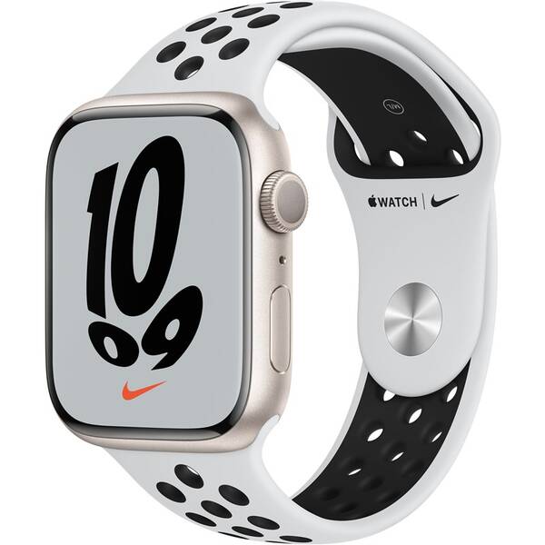 Chytré hodinky Apple GPS, 41mm pouzdro z hvězdně bílého hliníku - platinový / černý sportovní řemínek 


