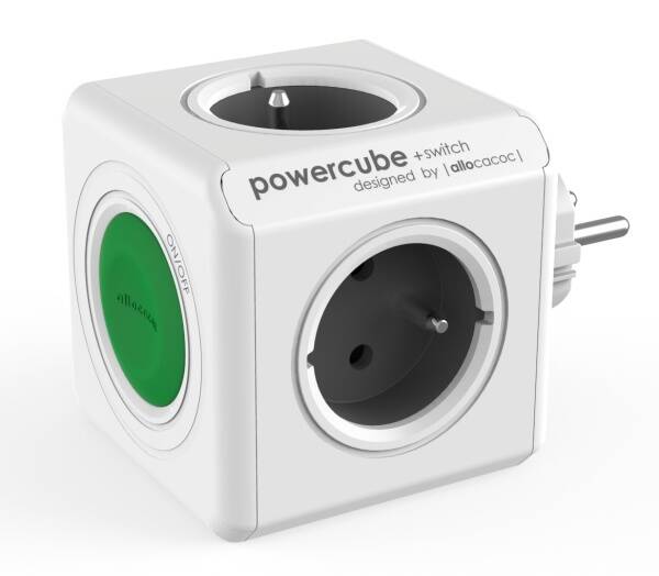 Rozbočovací zásuvka Powercube Switch, 4x zásuvka šedá/bílá/zelená

