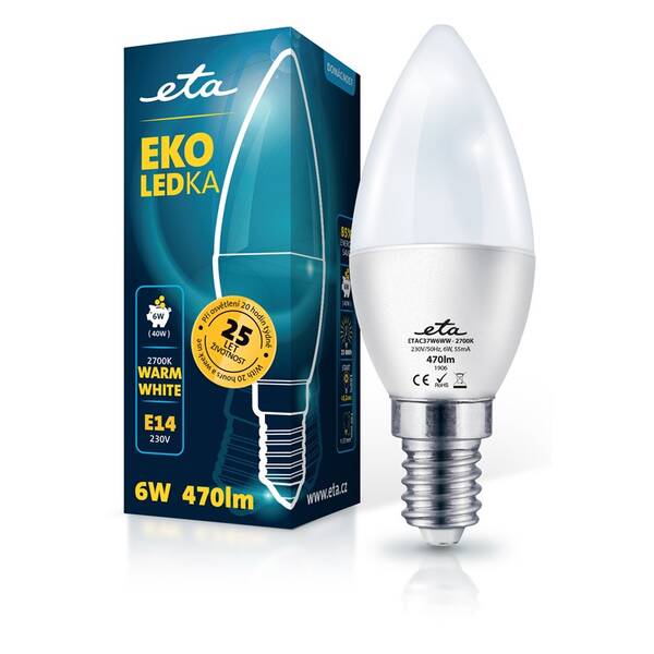 Žárovka LED ETA EKO LEDka svíčka 6W, E14, teplá bílá 

