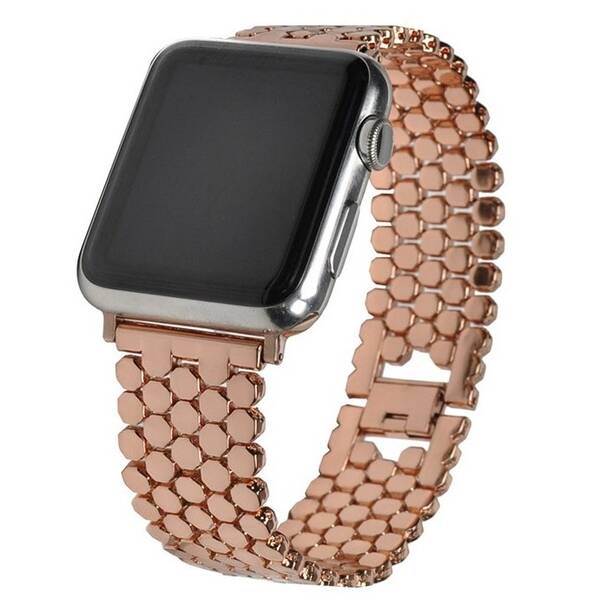 Řemínek WG dots kovový, na Apple Watch 42/44/45/49 mm + adapter - rose gold 

