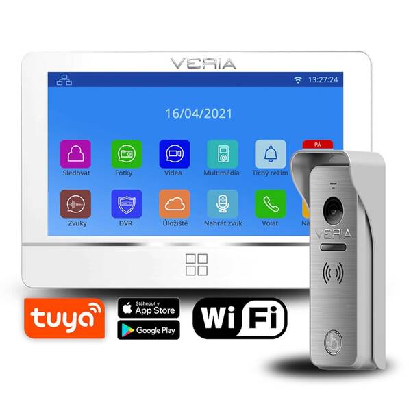 Dveřní videotelefon VERIA 8277B-W + vstupní stanice VERIA 831 bílý

