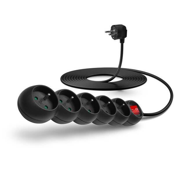 Kabel prodlužovací Connect IT 5x zásuvka, s vypínačem, 5m černý

