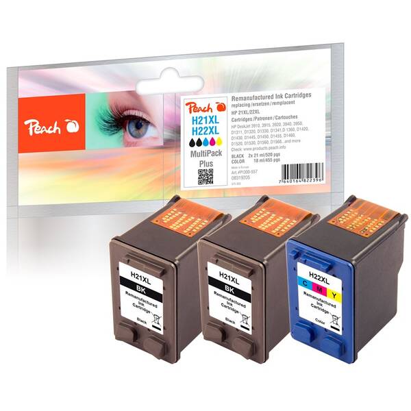Inkoustová náplň Peach HP 21XL/22XL MultiPac Plus, 2x520/455 stran vícebarevná

