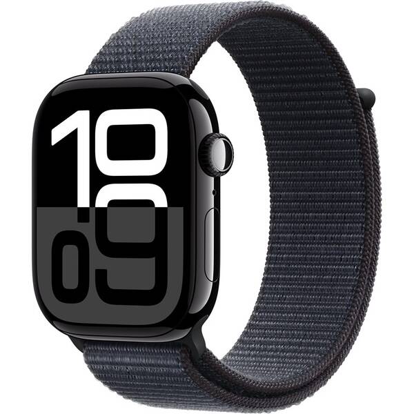 Chytré hodinky Apple GPS + Cellular 46mm pouzdro z klavírně černého hliníku - inkoustově fialový provlékací sportovní řemínek 

