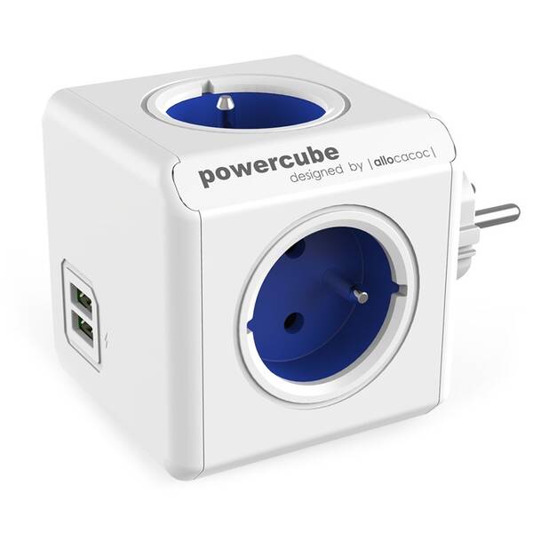 Rozbočovací zásuvka Powercube USB, 4x zásuvka, 2x USB bílá/modrá

