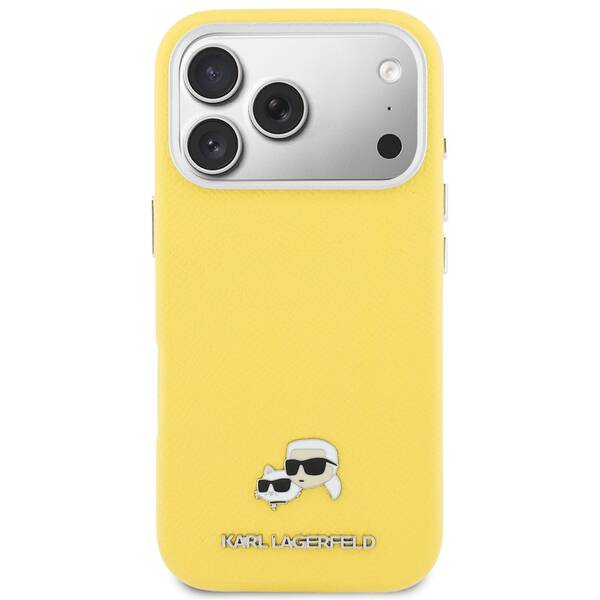 Kryt na mobil Karl Lagerfeld PU Karl and Choupette Heads Pins MagSafe na Apple iPhone 17 Pro Max žlutý

