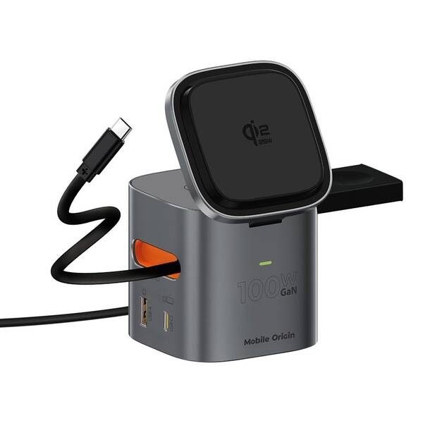 Nabíječka do sítě Mobile Origin 100W, Qi2 25W Foldable Charger PW37, MagSafe černá

