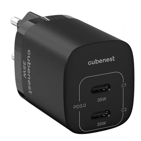 Nabíječka do sítě Cubenest S2D1, PD 2xUSB-C, GaN, 35W černá

