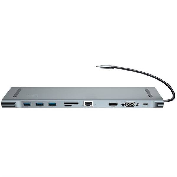 Dokovací stanice Baseus USB-C/3.5 jack, micro SD/TF, SD, HDMI, RJ-45, 3x USB-A, USB-C, VGA šedá

