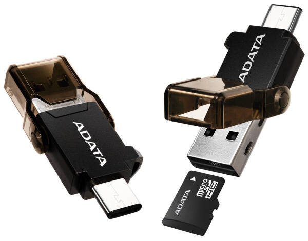 Čtečka paměťových karet ADATA s duálním konektorem (USB-C + USB 3.1) černá

